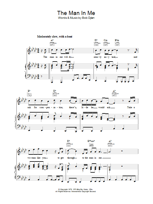 Bob Dylan The Man In Me sheet music notes and chords arranged for Piano, Vocal & Guitar Chords