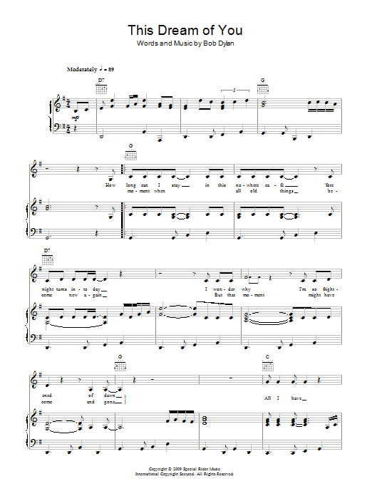 Bob Dylan This Dream Of You sheet music notes and chords arranged for Piano, Vocal & Guitar Chords