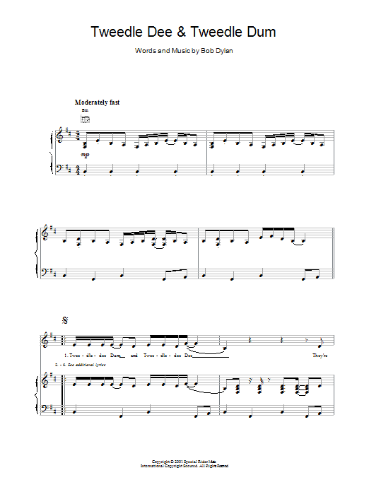 Bob Dylan Tweedle Dee & Tweedle Dum sheet music notes and chords arranged for Piano, Vocal & Guitar Chords