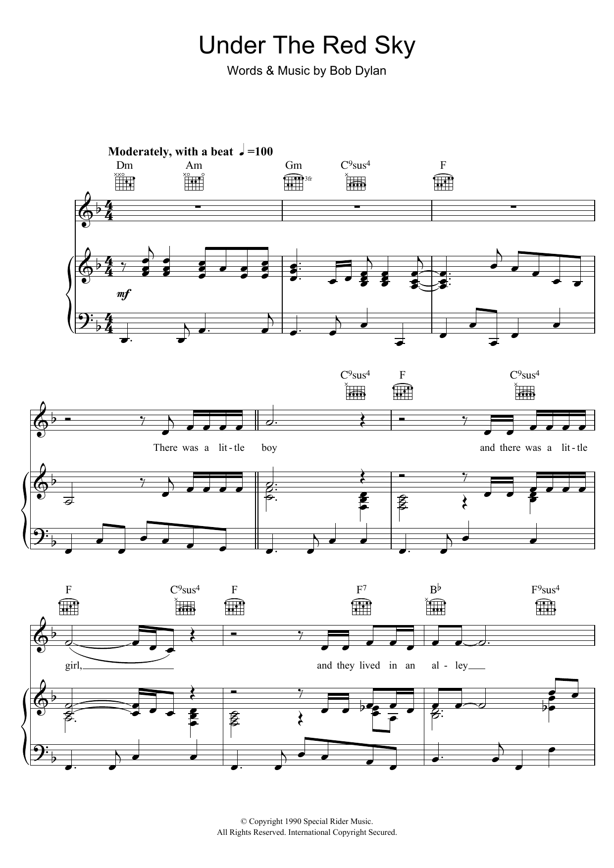 Bob Dylan Under The Red Sky sheet music notes and chords arranged for Piano, Vocal & Guitar Chords