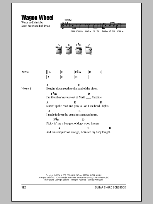 Bob Dylan Wagon Wheel sheet music notes and chords arranged for Ukulele