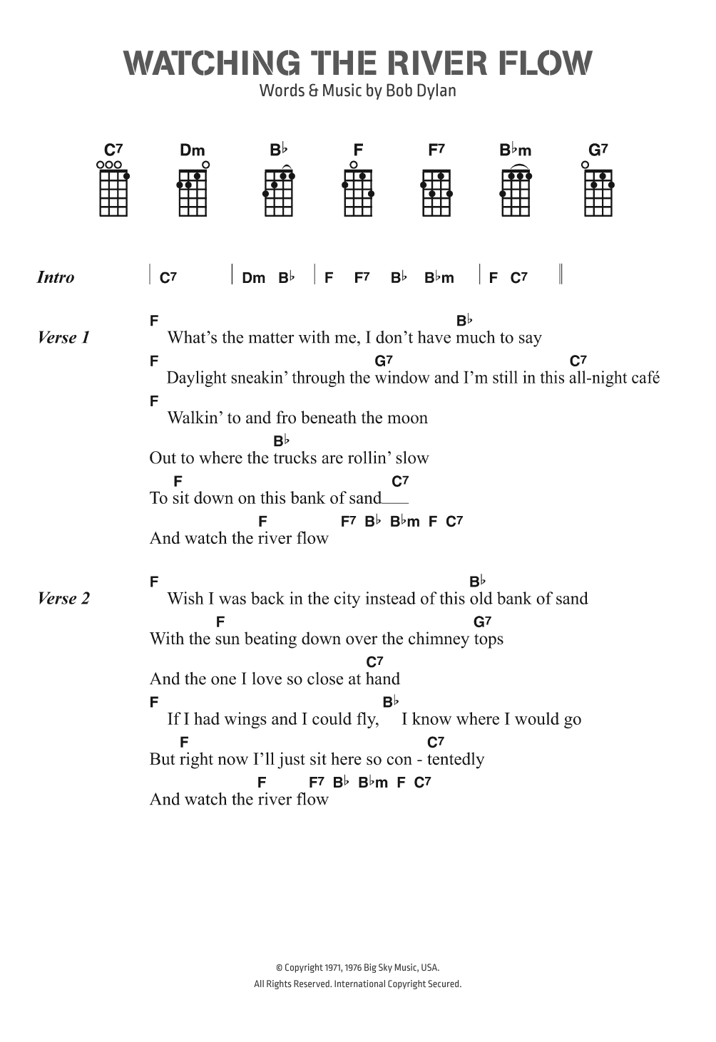 Bob Dylan Watching The River Flow sheet music notes and chords arranged for Ukulele Chords/Lyrics