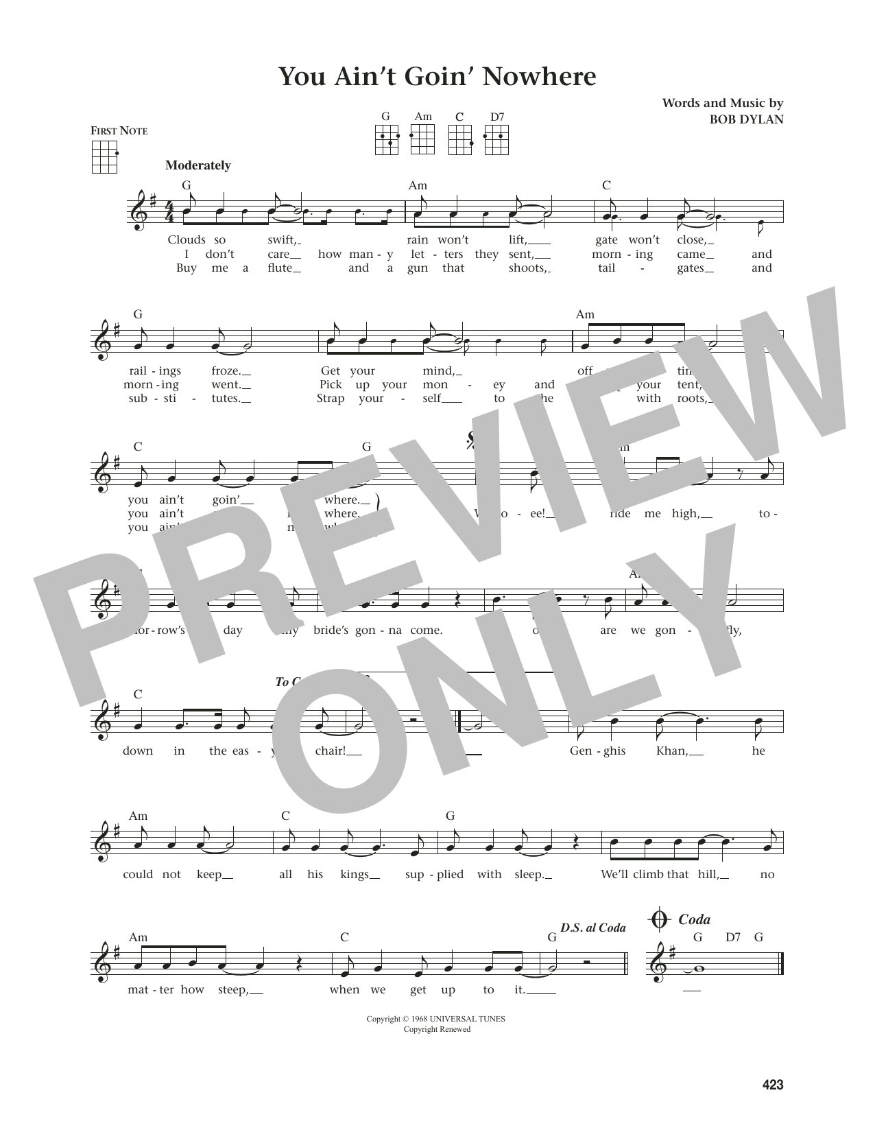 Bob Dylan You Ain't Goin' Nowhere (from The Daily Ukulele) (arr. Jim Beloff) sheet music notes and chords arranged for Ukulele