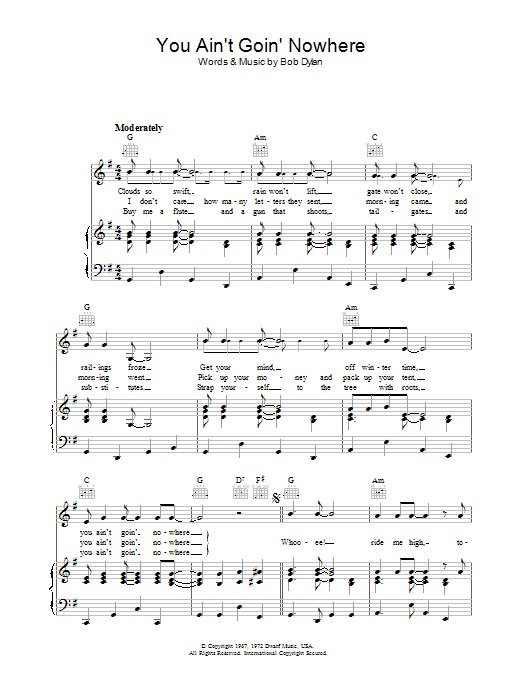 Bob Dylan You Ain't Goin' Nowhere sheet music notes and chords arranged for Guitar Chords/Lyrics