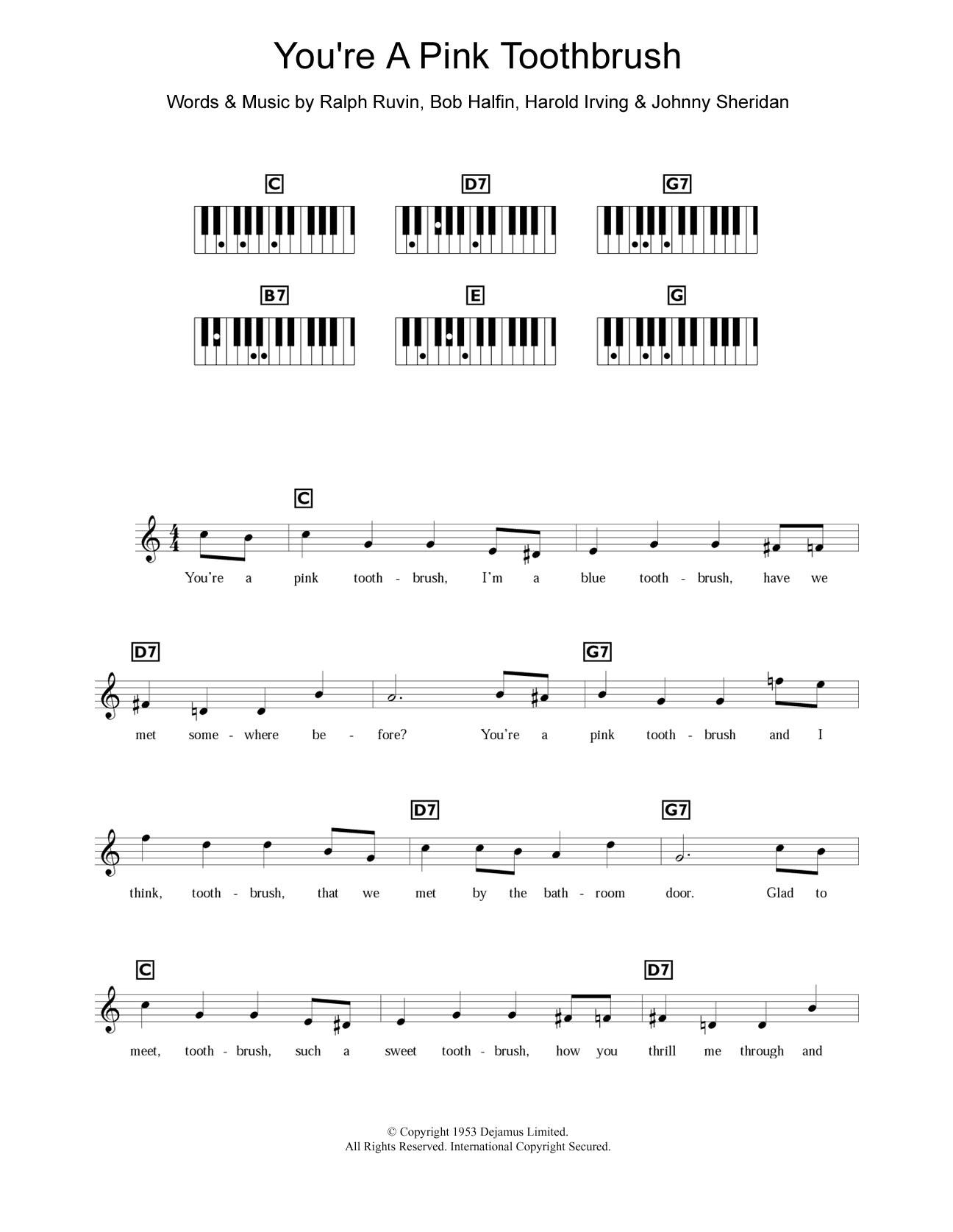 Bob Halfin You're A Pink Toothbrush sheet music notes and chords arranged for Piano Chords/Lyrics