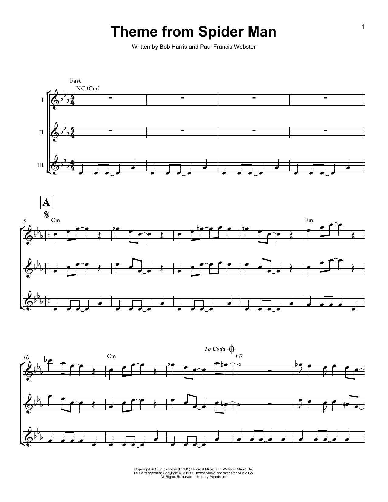 Bob Harris Theme From Spider-Man sheet music notes and chords arranged for Ukulele Ensemble