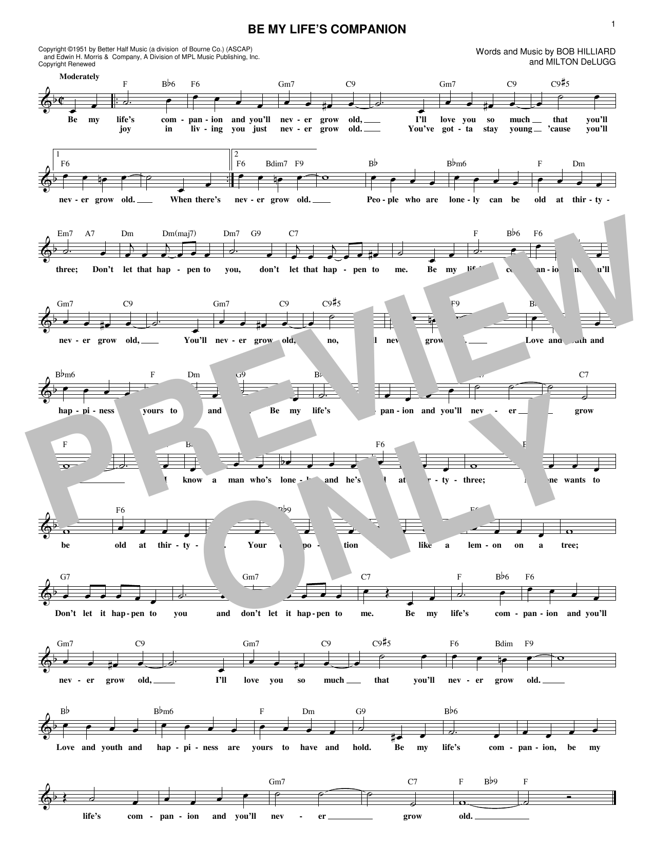Bob Hilliard Be My Life's Companion sheet music notes and chords arranged for Lead Sheet / Fake Book