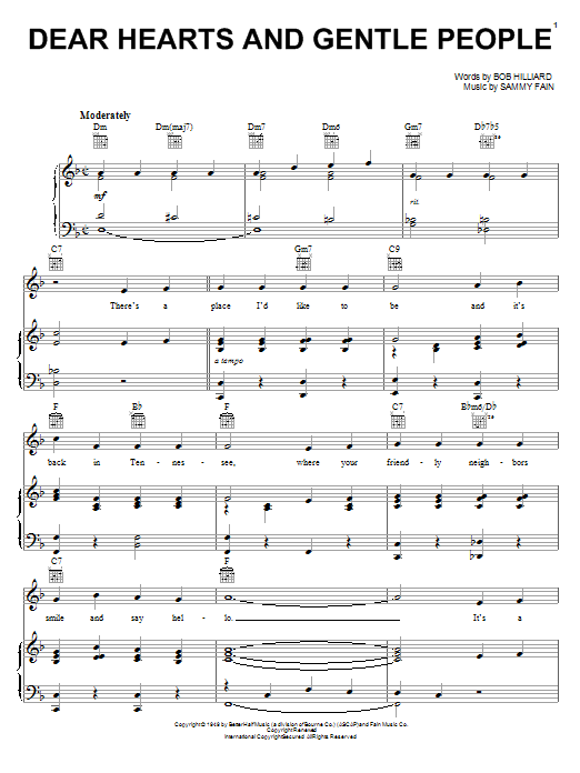 Bob Hilliard Dear Hearts And Gentle People sheet music notes and chords arranged for Piano, Vocal & Guitar Chords (Right-Hand Melody)