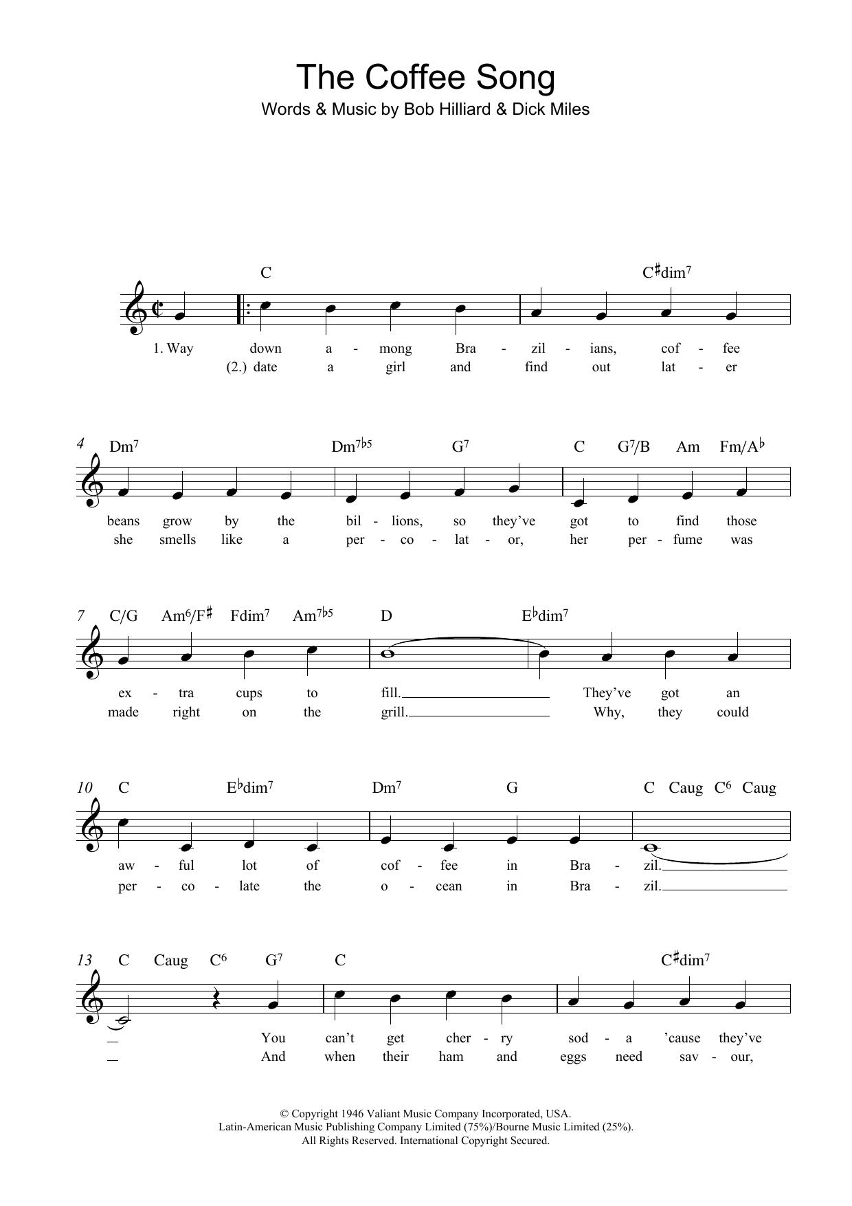 Bob Hilliard The Coffee Song sheet music notes and chords arranged for Lead Sheet / Fake Book