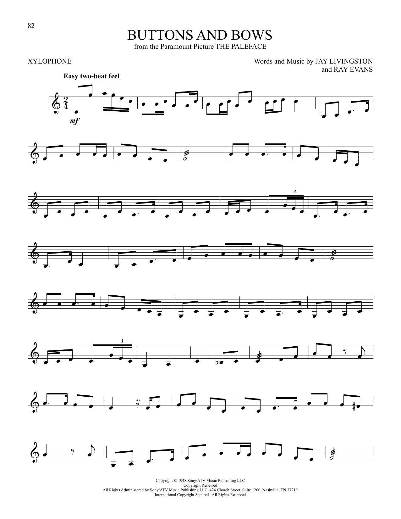 Bob Hope Buttons And Bows (from The Paleface) sheet music notes and chords arranged for Xylophone Solo