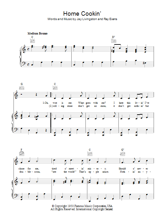 Bob Hope Home Cookin' sheet music notes and chords arranged for Piano, Vocal & Guitar Chords