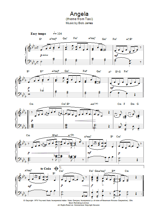 Bob James Angela (theme from Taxi) sheet music notes and chords arranged for Alto Sax Solo