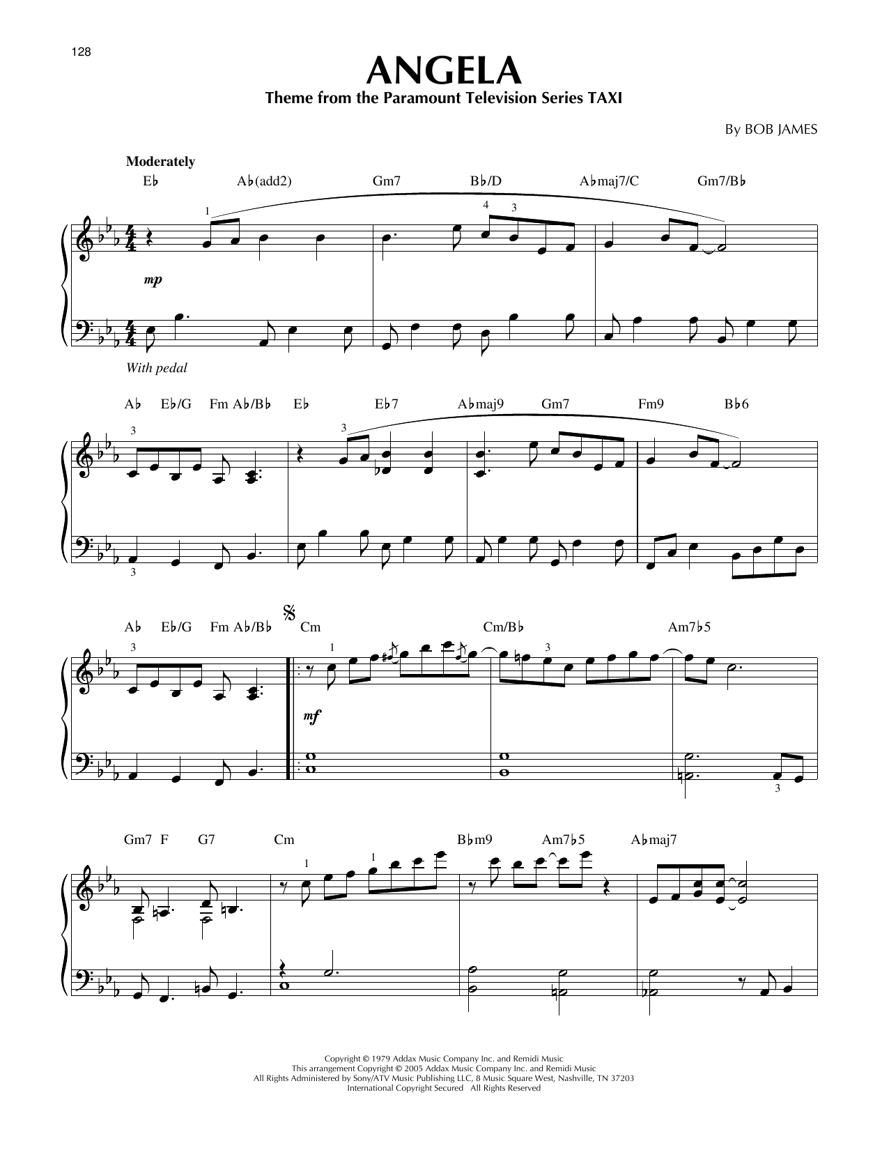 Bob James Angela (Theme From Taxi) (arr. Larry Moore) sheet music notes and chords arranged for Piano Solo