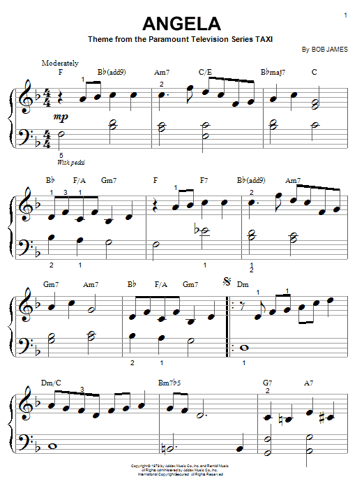 Bob James Angela (Theme from Taxi) sheet music notes and chords arranged for 5-Finger Piano