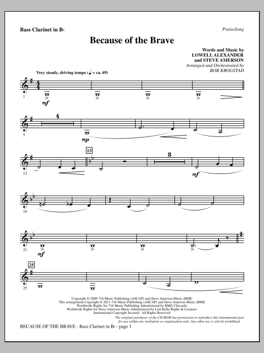 Bob Krogstad Because Of The Brave - Bass Clarinet sheet music notes and chords arranged for Choir Instrumental Pak