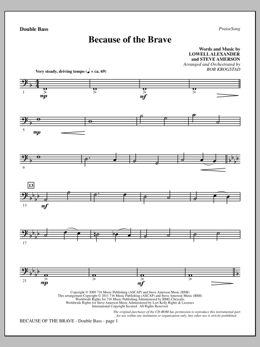 Bob Krogstad Because Of The Brave - Double Bass sheet music notes and chords arranged for Choir Instrumental Pak
