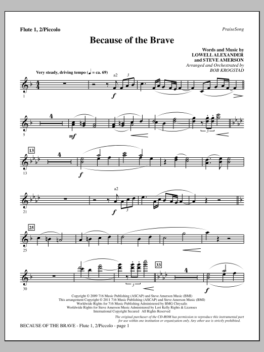 Bob Krogstad Because Of The Brave - Flute 1,2/Piccolo sheet music notes and chords arranged for Choir Instrumental Pak