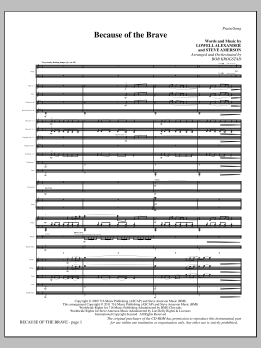 Bob Krogstad Because Of The Brave - Full Score sheet music notes and chords arranged for Choir Instrumental Pak