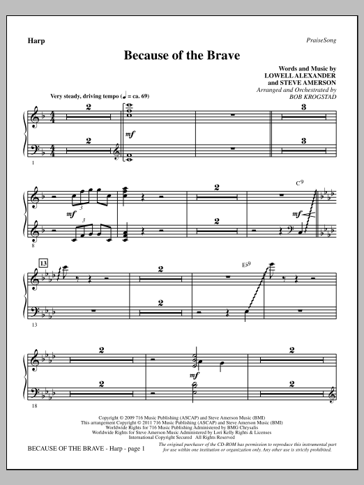 Bob Krogstad Because Of The Brave - Harp sheet music notes and chords arranged for Choir Instrumental Pak