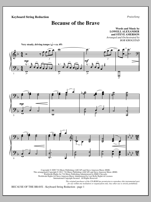 Bob Krogstad Because Of The Brave - Keyboard String Reduction sheet music notes and chords arranged for Choir Instrumental Pak