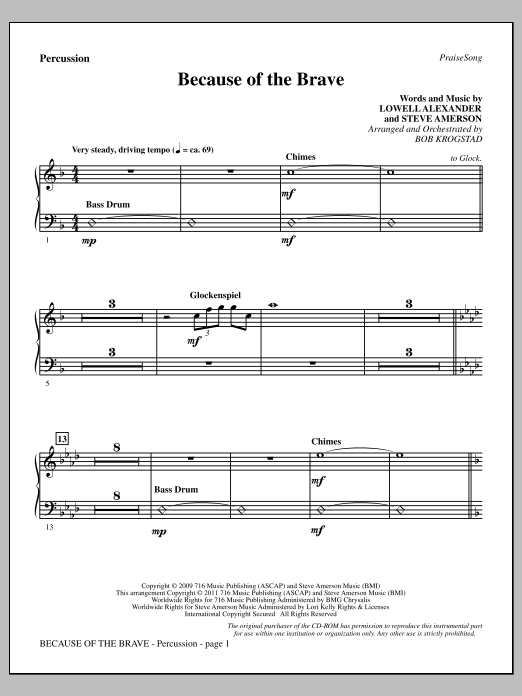 Bob Krogstad Because Of The Brave - Percussion sheet music notes and chords arranged for Choir Instrumental Pak