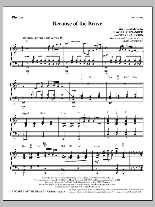 Bob Krogstad Because Of The Brave - Rhythm sheet music notes and chords arranged for Choir Instrumental Pak