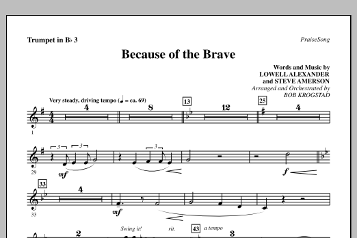 Bob Krogstad Because Of The Brave - Trumpet 3 sheet music notes and chords arranged for Choir Instrumental Pak