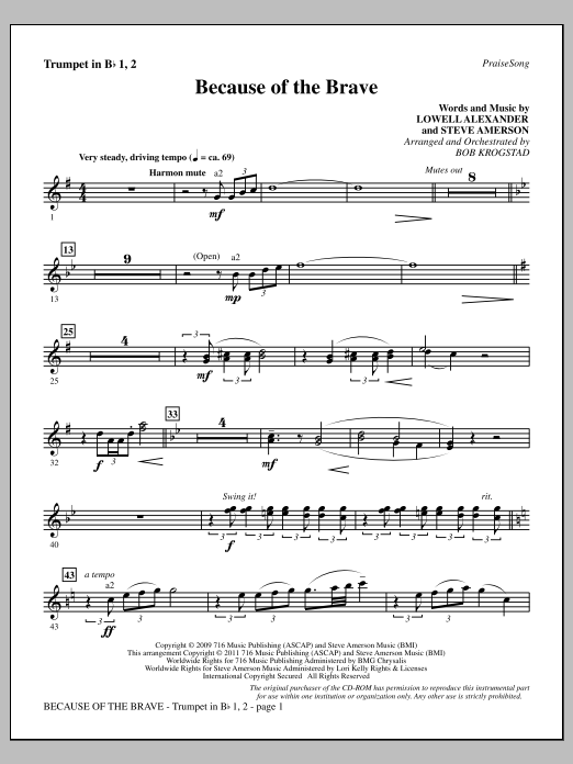 Bob Krogstad Because Of The Brave - Trumpets 1 & 2 sheet music notes and chords arranged for Choir Instrumental Pak