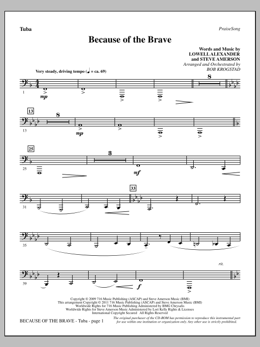 Bob Krogstad Because Of The Brave - Tuba sheet music notes and chords arranged for Choir Instrumental Pak