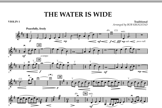 Bob Krogstad The Water Is Wide - Violin 1 sheet music notes and chords arranged for Orchestra