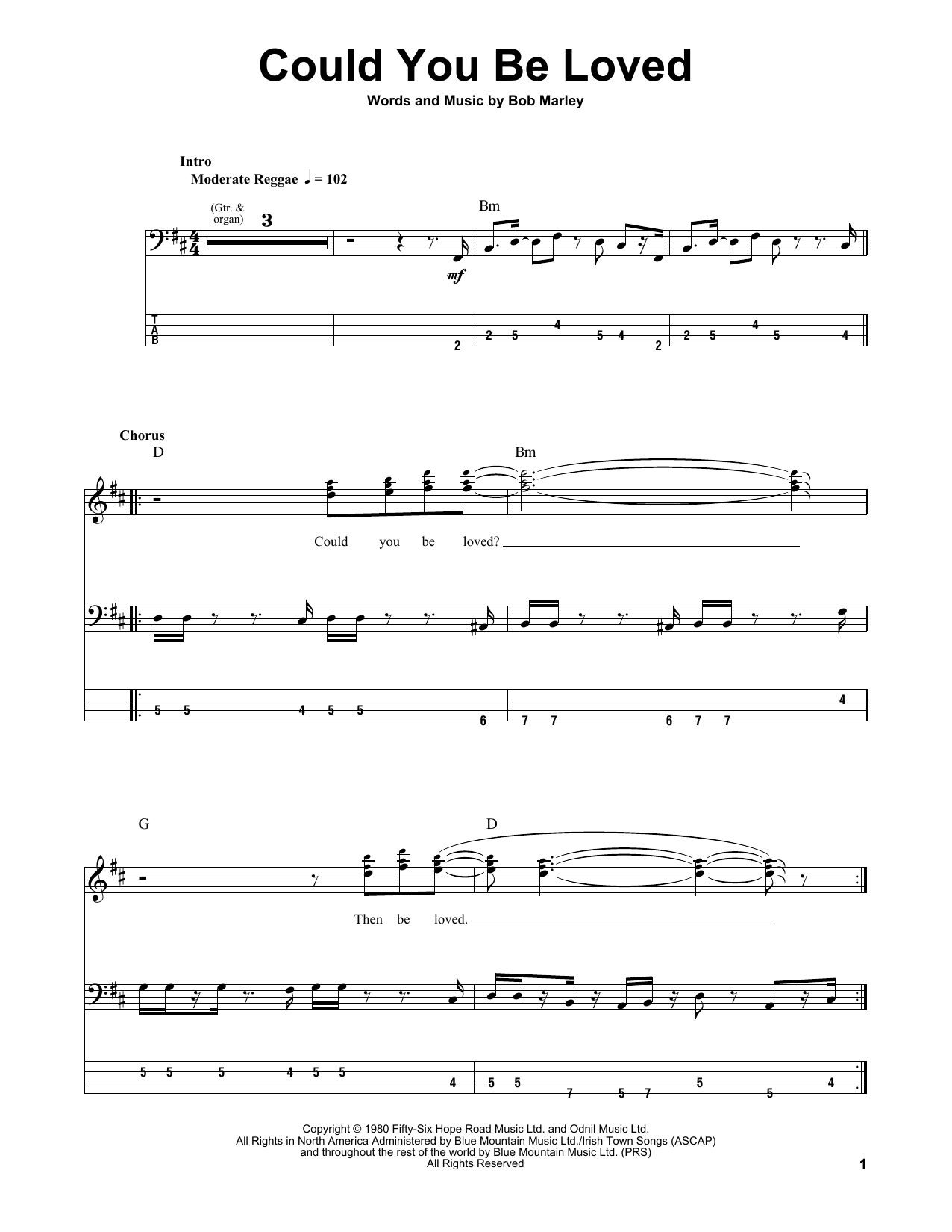 Bob Marley & The Wailers Could You Be Loved sheet music notes and chords arranged for Bass Guitar Tab