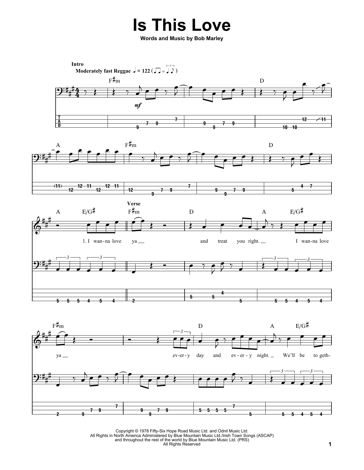 Bob Marley & The Wailers Is This Love sheet music notes and chords arranged for Bass Guitar Tab