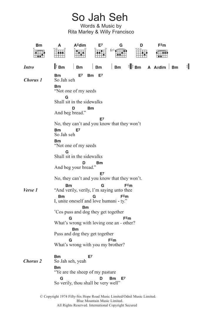Bob Marley & The Wailers So Jah Seh sheet music notes and chords arranged for Guitar Chords/Lyrics