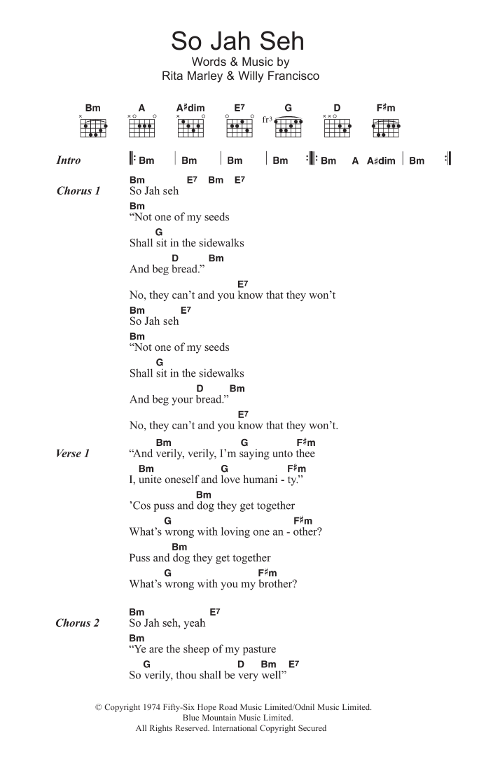 Bob Marley and The Wailers So Jah Seh sheet music notes and chords arranged for Guitar Chords/Lyrics
