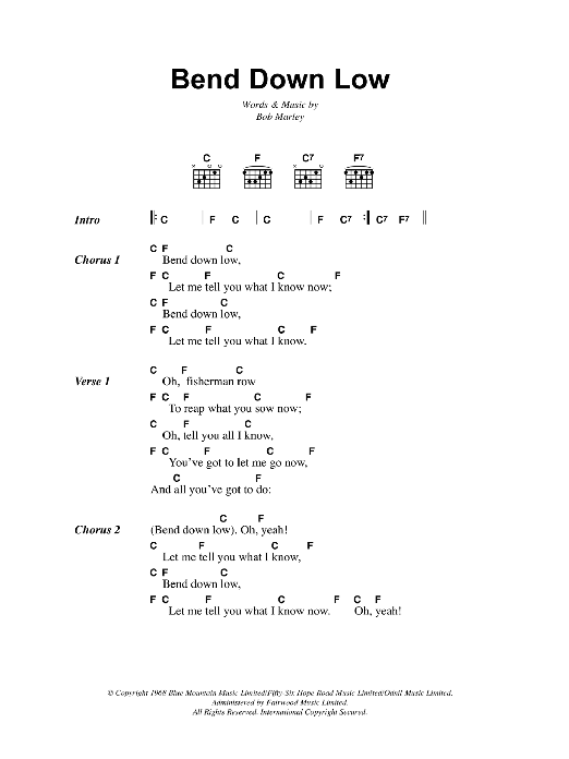 Bob Marley Bend Down Low sheet music notes and chords arranged for Guitar Chords/Lyrics