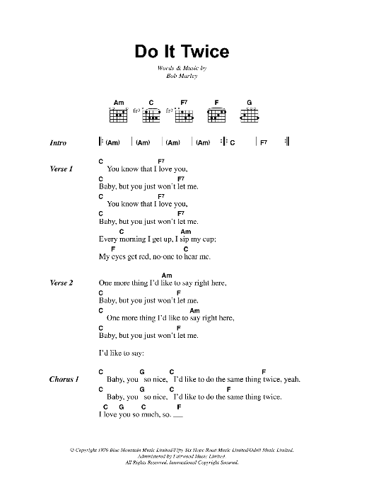 Bob Marley Do It Twice sheet music notes and chords arranged for Guitar Chords/Lyrics