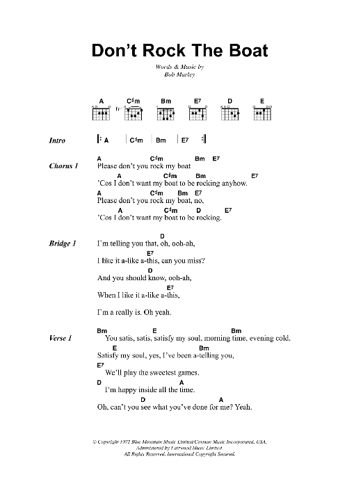 Bob Marley Don't Rock The Boat sheet music notes and chords arranged for Guitar Chords/Lyrics