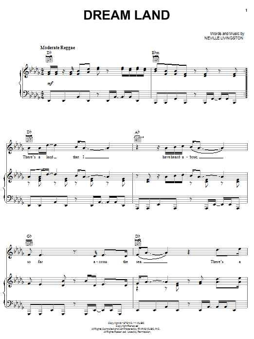 Bob Marley Dream Land sheet music notes and chords arranged for Piano, Vocal & Guitar Chords (Right-Hand Melody)