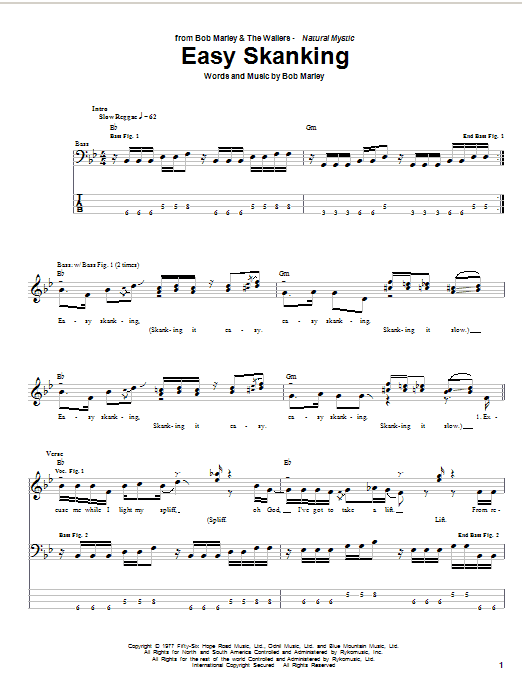 Bob Marley Easy Skanking sheet music notes and chords arranged for Piano, Vocal & Guitar Chords