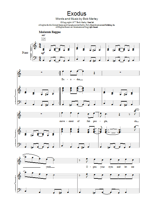 Bob Marley Exodus sheet music notes and chords arranged for Guitar Chords/Lyrics