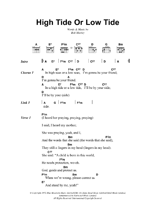 Bob Marley High Tide Or Low Tide sheet music notes and chords arranged for Guitar Chords/Lyrics