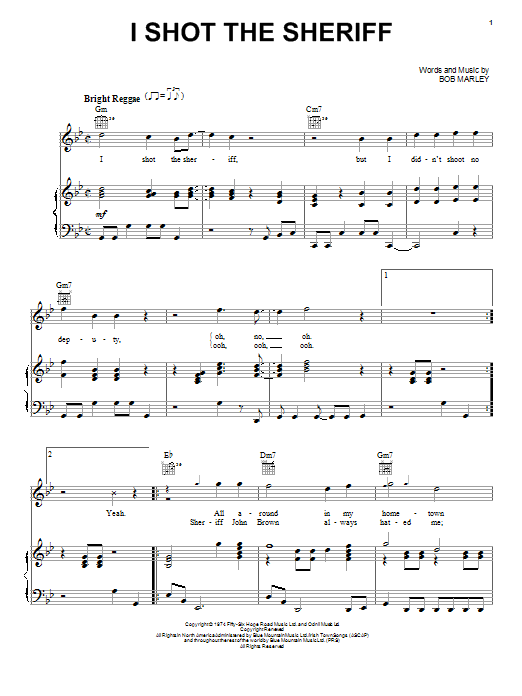 Bob Marley I Shot The Sheriff sheet music notes and chords arranged for Trumpet Solo