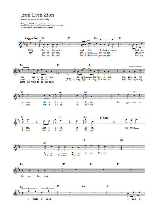 Bob Marley Iron Lion Zion sheet music notes and chords arranged for Guitar Chords/Lyrics