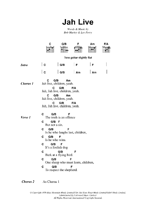 Bob Marley Jah Live sheet music notes and chords arranged for Guitar Chords/Lyrics