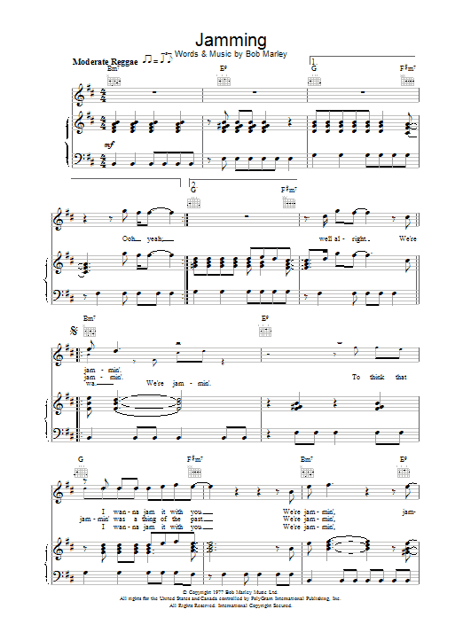 Bob Marley Jamming sheet music notes and chords arranged for Guitar Tab (Single Guitar)
