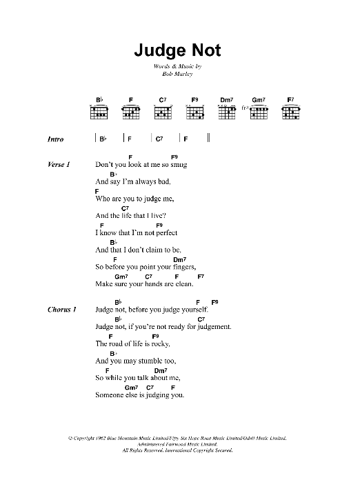 Bob Marley Judge Not sheet music notes and chords arranged for Guitar Chords/Lyrics
