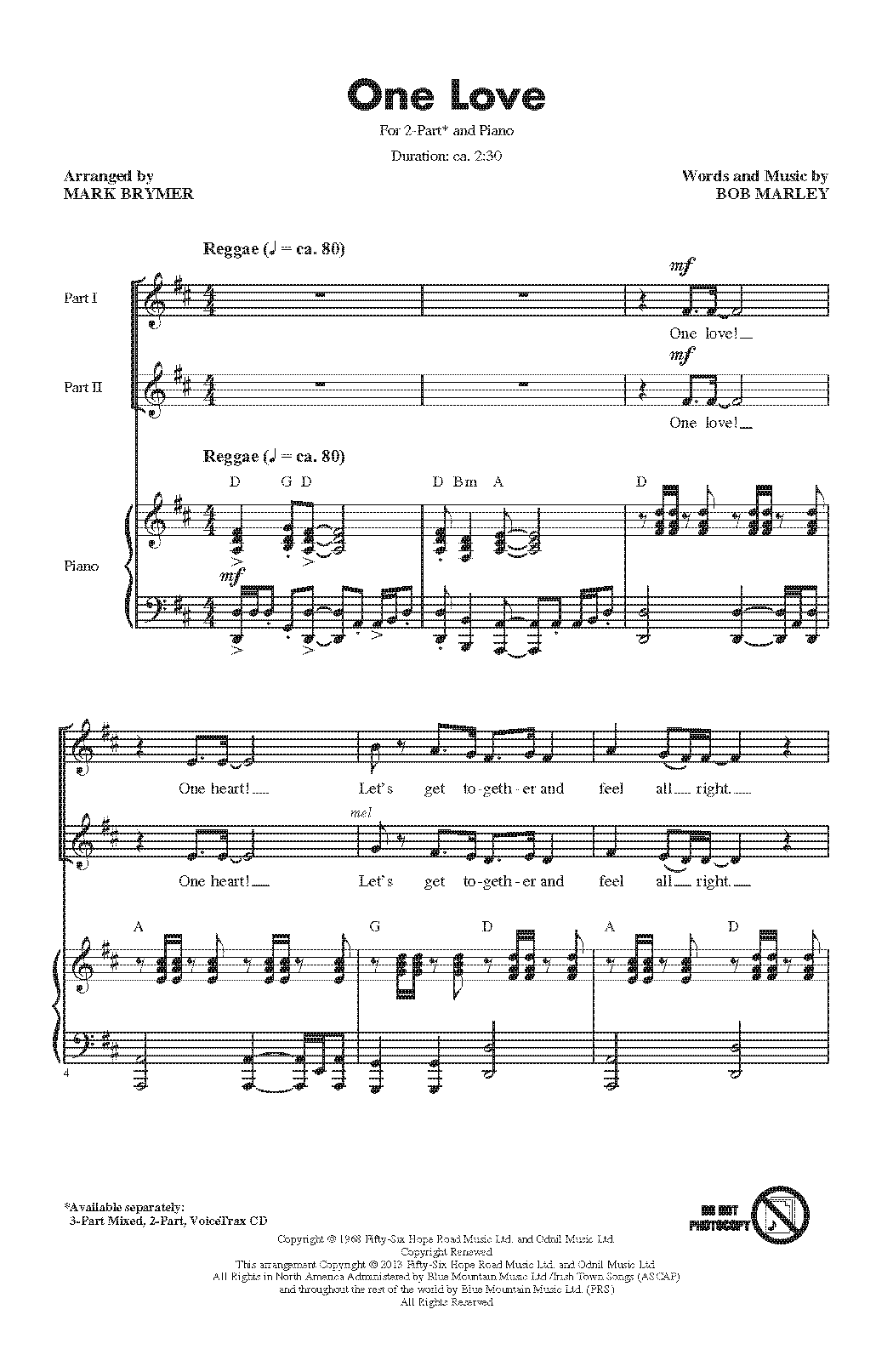 Bob Marley One Love (arr. Mark Brymer) sheet music notes and chords arranged for 3-Part Mixed Choir