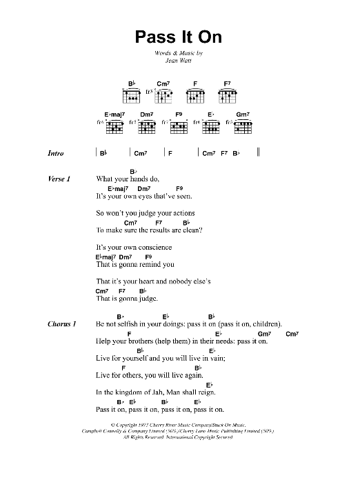 Bob Marley Pass It On sheet music notes and chords arranged for Guitar Chords/Lyrics