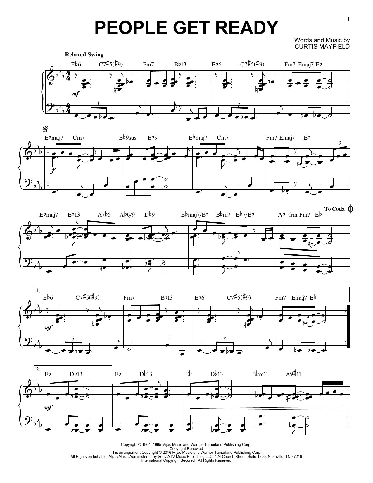 Bob Marley People Get Ready [Jazz version] (arr. Brent Edstrom) sheet music notes and chords arranged for Piano Solo