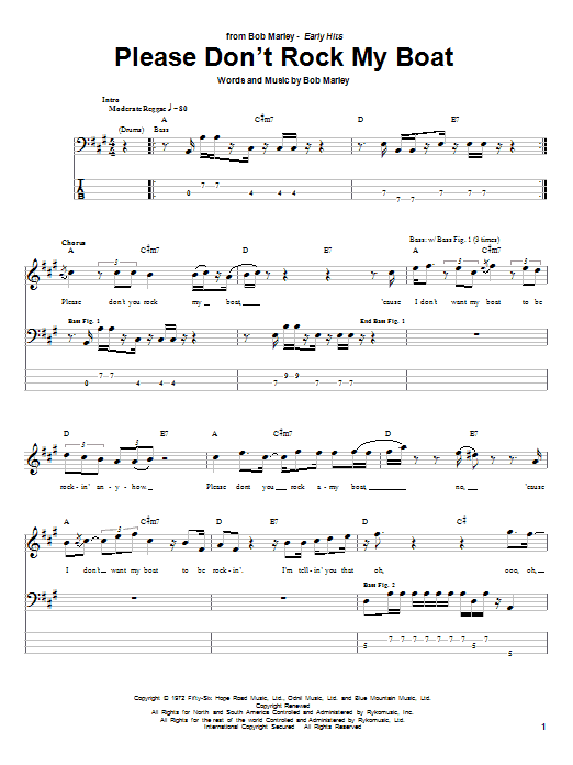 Bob Marley Please Don't Rock My Boat sheet music notes and chords arranged for Bass Guitar Tab